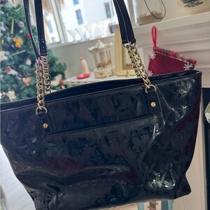 Large black Michael Kors tote with gold chain straps